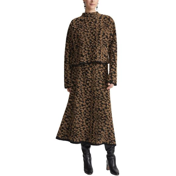 Lafayette 148 New York WomensMetallic Fringed Open Neck Wool Sweater Crew & Scoop Necks